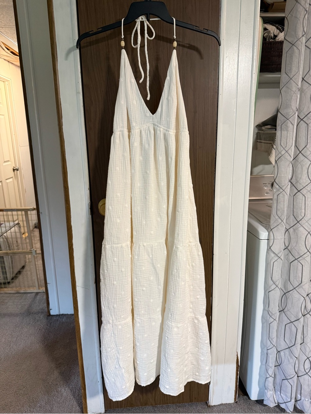 wild fable Cream Halter Maxi Dress with Bead Detail